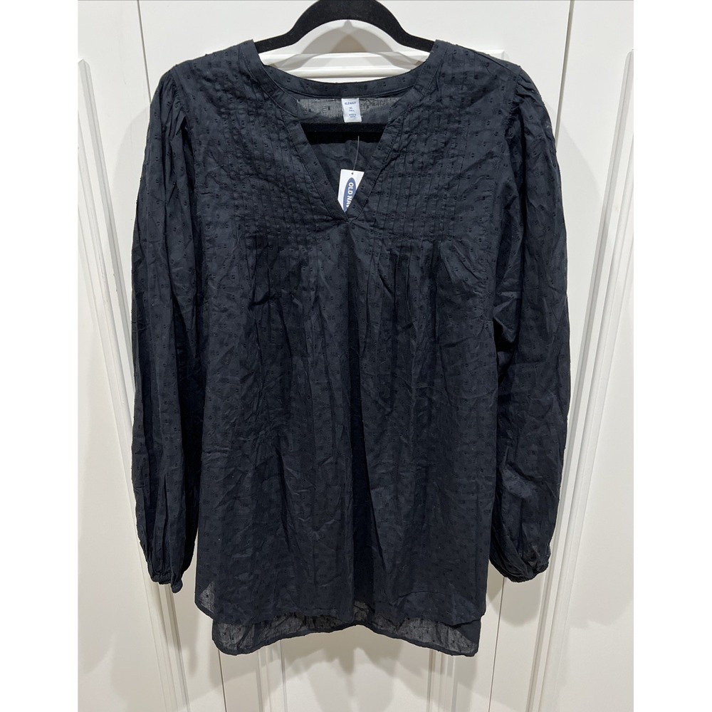 Old Navy Women's Black Embroidered Popover Swing Top Size‎ XL Tall Minimalist